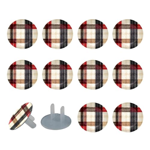 12 PCS Outlet Covers Baby Child Proofing, Checkered Pattern Electrical Safety Socket Caps for 2-Prong Power Wall Plate, Safety Plugs Protector Guard