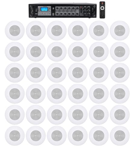 Rockville RCS180-6 180 Watt 6 Zone 70v Commercial/Restaurant Amplifier/Bluetooth Bundle with (36) JBI CSS8008 8