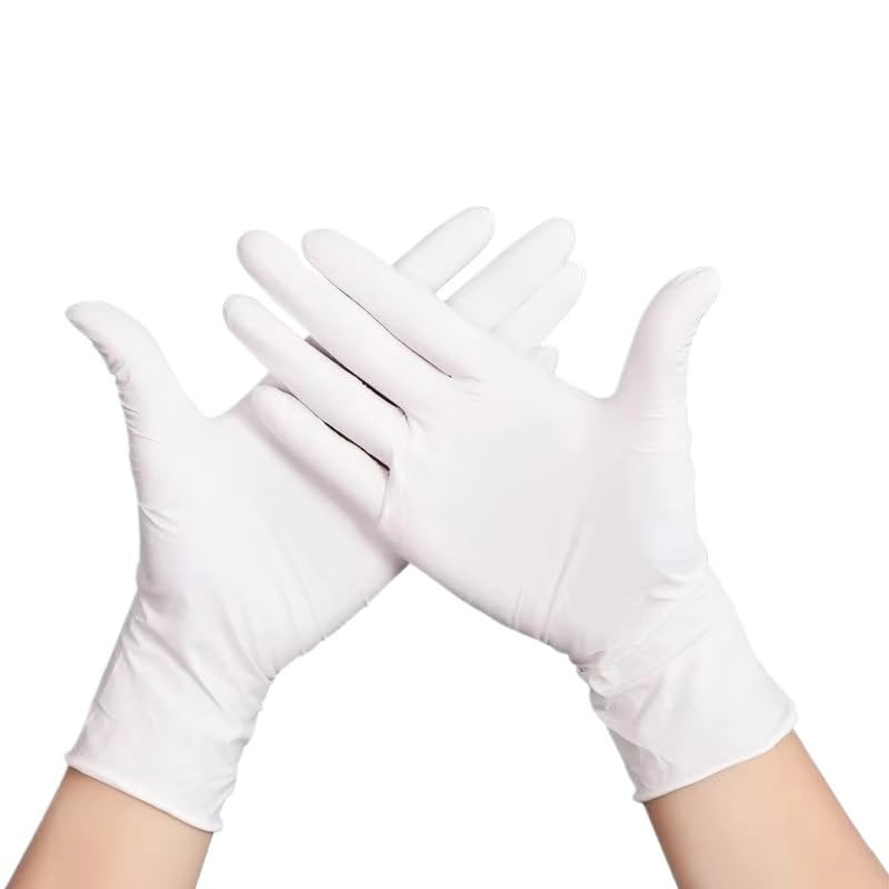 20/100 pezzi Guanti monouso in nitrile nero senza polvere for la pulizia domestica for salone di bellezza, tatuaggi, lavoro, cucina(White 100PCS,L)
