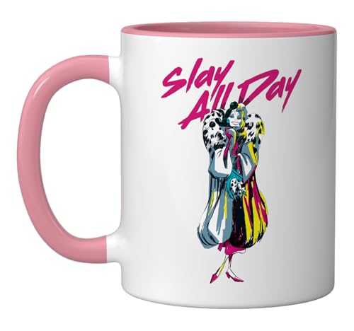 Disney Villains Cruella Slay All Day Ceramic Mug, Pink/White
