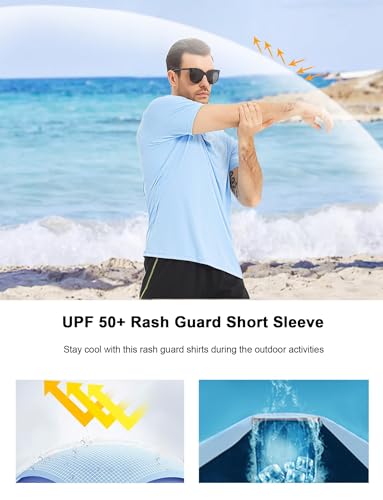 4 Pack Mens Rash Guard UPF 50+ Short Sleeve Swim Shirt UV Sun Protection SPF Quick Dry Water Fishing Shirts2