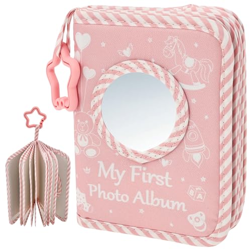My First Family Photo Album for Baby Holds 17 Photos 4x6 Soft Baby Photo Album Memory Book with Hook & Mirror, Family Picture Albums Book for Newborn/Toddlers/Kids Shower Memory Birthday(Pink2)
