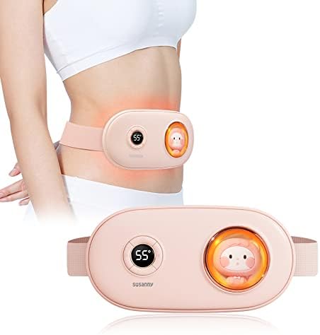 Portable Heating Pads Fast Heating Belly Wrap Belt with 3 Heat Levels and 5 Massage Modes Back or Belly Heating Pad for Women and Girl Portable USB (Pink)