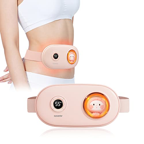 Fast Heating Belly Wrap Belt with 3 Heat Levels and 5 Massage Modes Back or Belly Heating Pad for Women and Girl Portable USB (Pink)