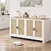 Buffet Cabinet,Rattan Accent Storage Cabinet with 4 Doors and Shelf, Sideboard Buffet Cabinet with Storage, Modern Console Coffee Bar Cabinet for Dining Room, Kitchen, Living Room, Entryway Home Decor -  IDEALHOUSE, Rattan Buffet Cabinet with Storage