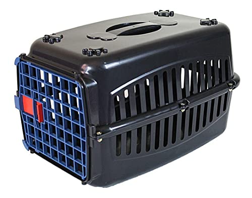 Caixa De Transporte Cães Nº3 Preta Com Porta Azul
