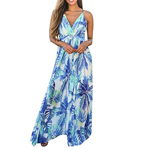 MOYAO Vestido largo de verano para mujer, cuello en V, bohemio, sin mangas, para fiesta, playa, vestido informal de verano, 3, S