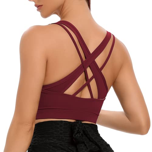 SJBYST Yoga Bra Women Criss-Cross Padded Sports Bra Medium Impact Back Sexy for Running Workout Gym Activewear Red 2XLarge