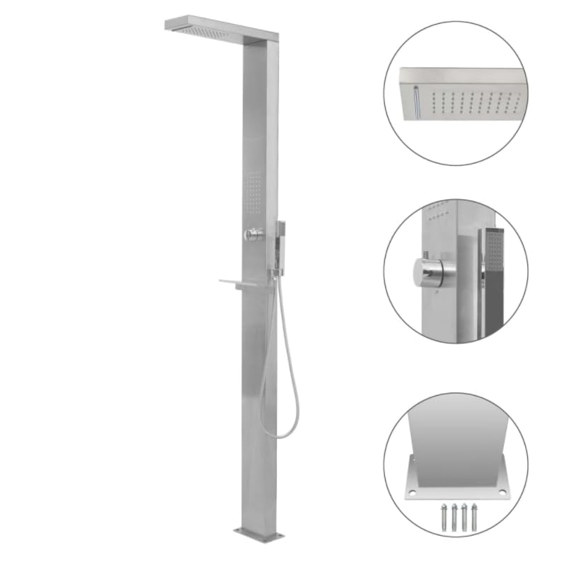 vidaXL Gartendusche Duschsäule Pooldusche Außendusche Garten Edelstahl Quadratisch