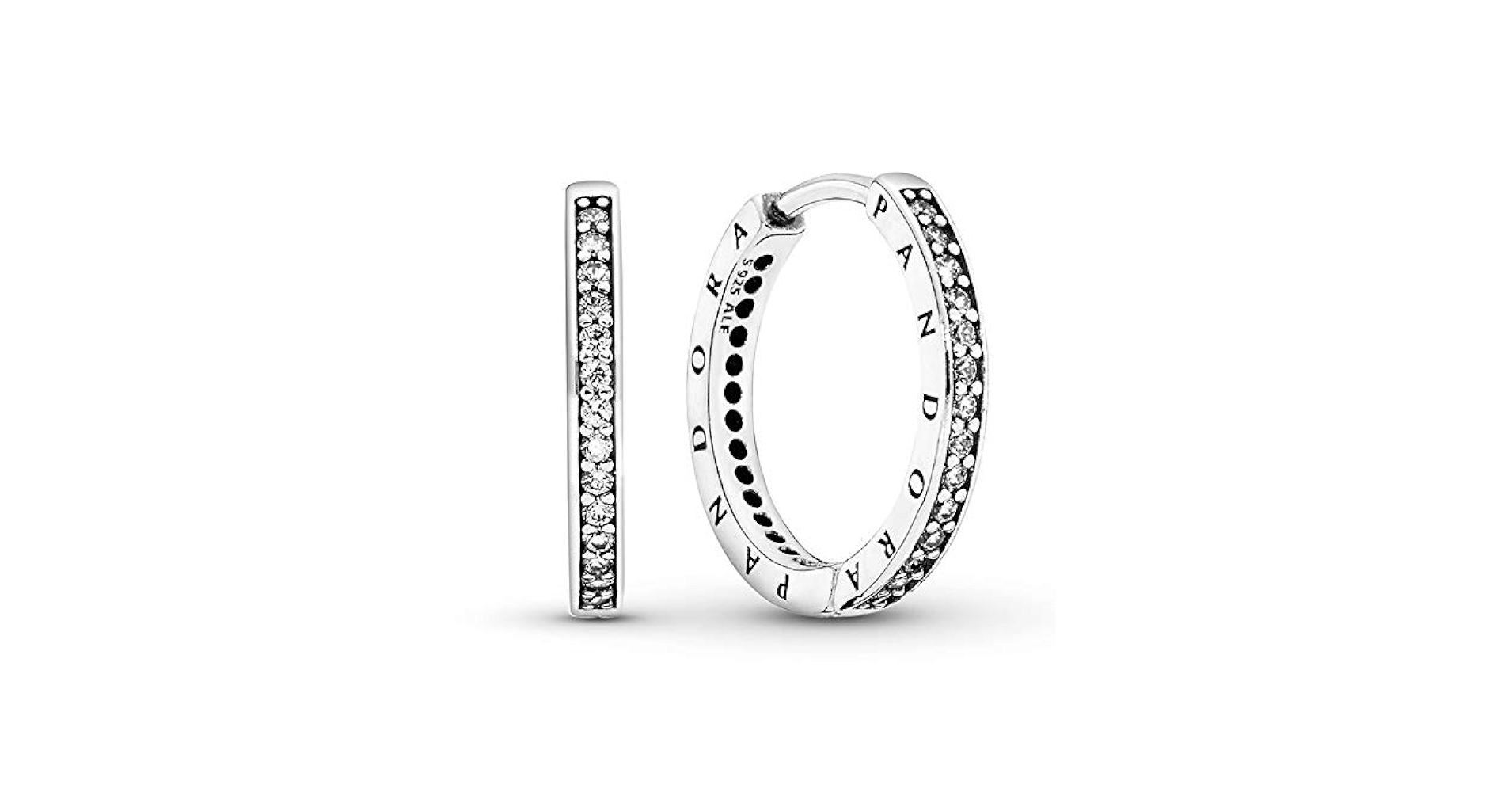 a♡ Amazon.com: PANDORA Sparkle and PANDORA Logo Hoop Earrings