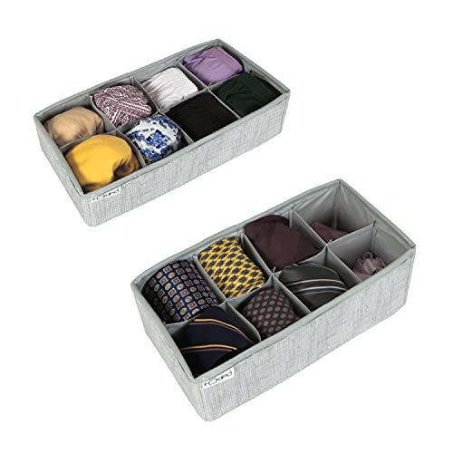 Image of HOKIPO Fabric Undergarment Organizer Storage Box for Drawers Bra Panty Socks Tie Lingerie Organizer for Wardrobe, 8 Grids, Grey,Pack of 2 (IN-334-GRY*2), Clothing