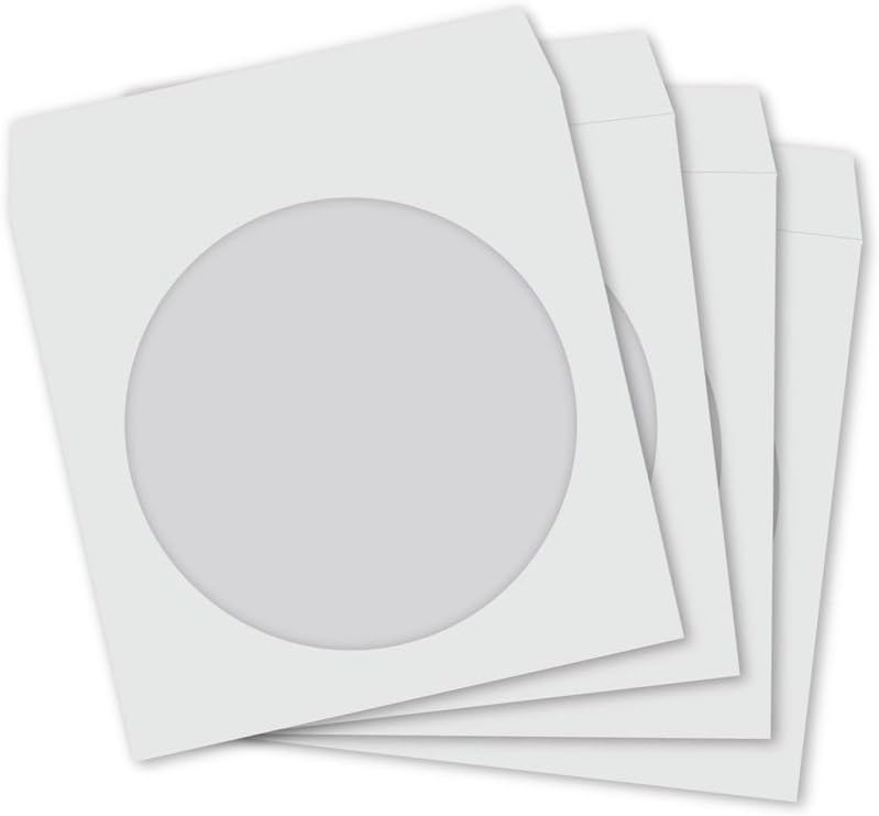 100 Paper CD/DVD Sleeves White Sleeve Cover CASE with Window & Flap Paper