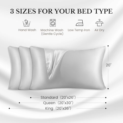 Image of THXSILK Silk Pillowcase for Hair and Skin, 100% Both Side Mulberry Silk Bed Pillowcase with Hidden Zipper, Gift Box, 25 Momme Soft Breathable Smooth, Silk King Pillow Case (Grey /Silver)