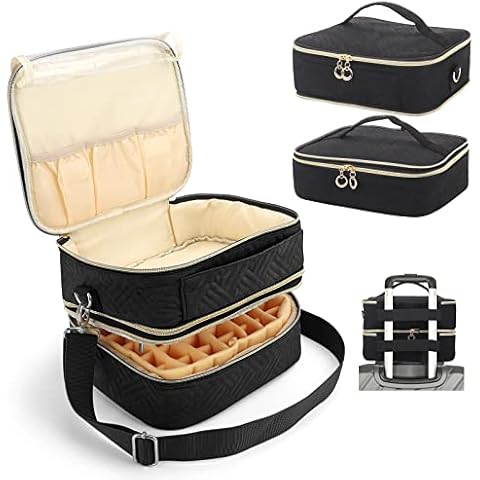 Nail Polish Carrying Bag, Double Layer Nail Polish Storage Organizer Case, Holds 42 Bottles Nail Polish Holder Organizer Travel Box for Nail Dryer, Nail Drill and Manicure Accessories (Black), Black Cover