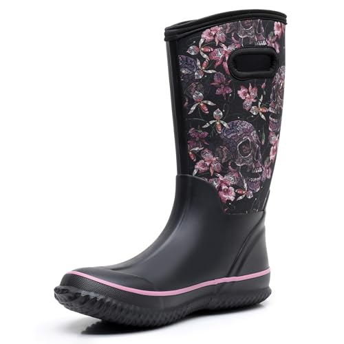WTW Mid Calf Rain Boots for Women - Waterproof Insulated Neoprene Mud Boots Outdoor Hunting Garden Boots