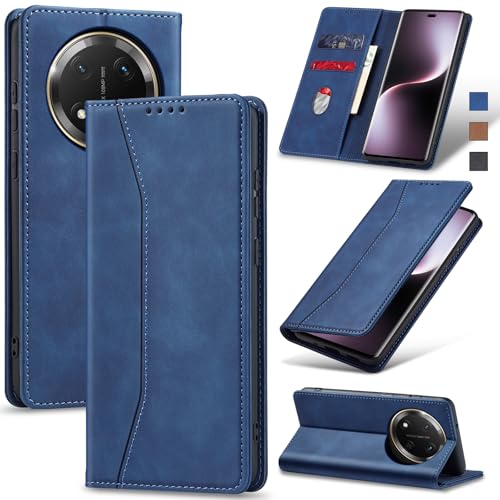 Image of Jasonyu Case for Honor Magic 7 Lite 5G Leather Wallet Flip Cover with Card Holder,Kickstand, Magnetic Closure,TPU Shockproof Phone Case (Blue)