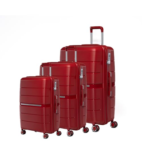 Image of Maleta Pearl Set 20 inch+24 inch+28 inch inch |100% Unbreakable Polypropylene Hardcase Luggage,TSA Lock,Anti-Theft Zipper| Trolley Bags for Travel |Suitcase (Set of 3 (Small+Medium+Large), Red)