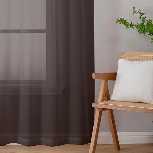 Image of Chyhomenyc Chocolate Brown Sheer Curtains 78 Inches Long 2 Panels Set for Living Room, Light Filtering Voile Lightweight Bedroom Curtains, Rod Pocket Solid Window Treatment Drapes, Each 42W x 78L