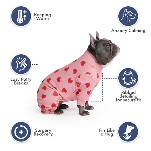 Image of Spark Paws Dog Pajama, Dog Recovery Suit Male, Onesie, Ultra-Soft and 4-Way Stretch, for Small Medium and Large Breeds - Pink Hearts - M