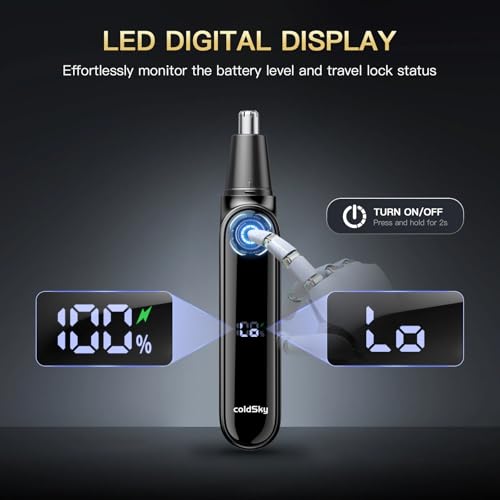 Image of coldSky Nose Trimmer for Men, Painless Electric Nose Ear Hair Trimmer, USB Rechargeable Cordless Trimmer with Digital Display, Portable for Home & Travel (Black)