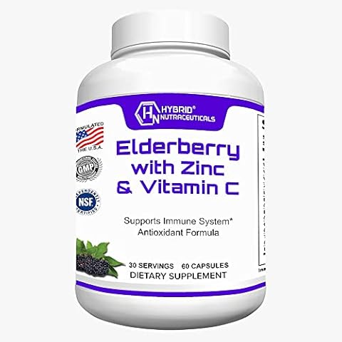 Hybrid Nutraceuticals Black Elderberry Capsules, with Echinacea, Turmeric, Garlic, Zinc, Vitamins C, E and B6, Probiotics and L-Glutamine (60 Capsules) Cover