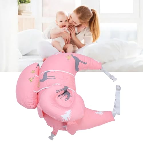授乳用授乳枕、肌に優しいコットン授乳枕、ランバーサポート付きデラックス授乳枕、ママ新生児用の取り外し可能な授乳サポート枕 (ピンク)