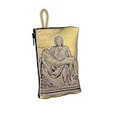 NKlaus Rosario 7 x 10 cm – Pieta en oro, bordado artístico, ideal para rosario y medallas, práctica cremallera, accesorio religioso