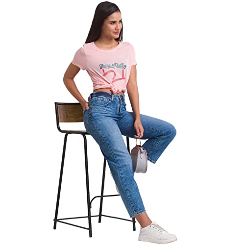 Image of Spykar Women's Cotton Printed Slim Fit T-Shirt