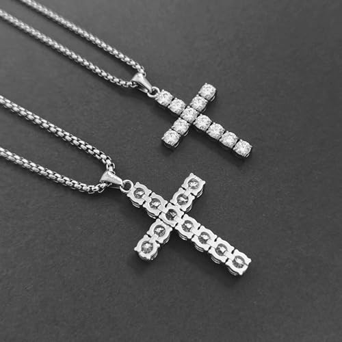 4/5mm Moissanite Diamond Cross Pendant Necklace D Color VVS1 Moissanite Silver Stainless Steel Cross Chain Necklaces Wedding Anniversary Christian Jewelry Gifts4