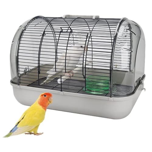 鳥 キャリーケージ 鳥かご お散歩ケージ お出かけ 小動物用 持ち運び 持ち手付き 旅行 移動 防災 止まり木付き 通気 透明 インコ オウム 鳥小屋 巣箱 バードハウス ペットバッグ 屋外 屋内 組み立て式 (グレー,S:32*21*22CM)