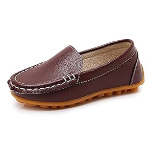 SOFMUO Boys Girls Leather Loafers Slip-On Oxford Flats Boat Dress Schooling Daily Walking Shoes(Toddler/Little Kids)