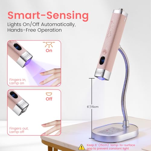 Rosiour Handheld Mini UV Light for Nails: Flash Cure UV Led Nail Lamp with Cat Eye Magnet- Hand Held Fast Dry Single UV Lamp Pen with Auto Sensor for Manicure Home Salon (Pink)
