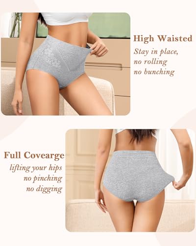 Image of Women's Cotton Underwear Slight Tummy Control High Waisted Postpartum Panties Ladies Soft Full Coverage Briefs 5 Pack