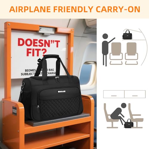 Travel Duffle Bag for Women, Underseat Carry On luggage Bag Foldable Overnight Weekender Hospital Bag Lightweight Airplanes Personal Item Travel Tote Bag for Women Birthday Gifts, 16IN Black3