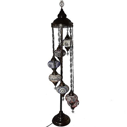 Handmade, Tiffany Style Glass, Turkish/Moroccan Lantern Ottoman Style Mosaic Floor Lamp (Multi-Colored, 7 Globes) #TOP2