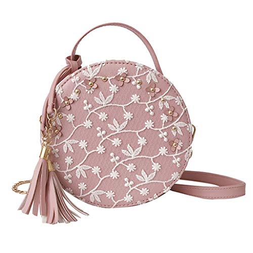 Luckycat Bolso Bandolera Mujer Bordado Pequeño de Mano con Remache y Borla de Hombro