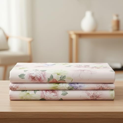 Image of Sleepy Threads Double Bed Queen Size Blended Cotton Bedsheet, 200 TC Soft, Breathable Fabric, Wrinkle Free Floral Print Bedroom Bedding Set, 1 Bedsheet with 2 Pillow Covers for Bedroom (93x106 Inch)