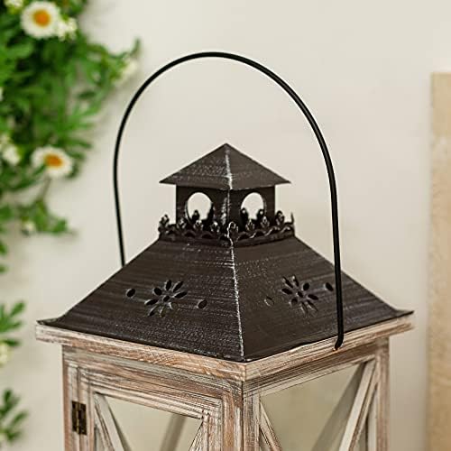 Romadedi Wooden Candle Lantern Rustic Farmhouse - Distressed Wood Candle Holder Lantern Decorative for Vintage Home Decor Shabby Chic Wedding Fireplace Mantel Patio Table Decoration 28 cm , Size S