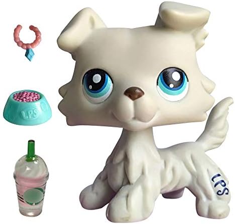 USALPS lps Gray Collie #363 with Blue Eyes with lps Accessories Necklace Bow Drinks Kids Gift