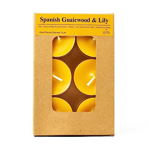 Image of AuraDecor Scented Soy Wax Acrylic Tealight Candle, Organic Luxury Aroma, Aromatic /Aromatherapy Candle || Long Lasting Burning Time (Pack of 1, Spanish Guwaicwood & Lily)