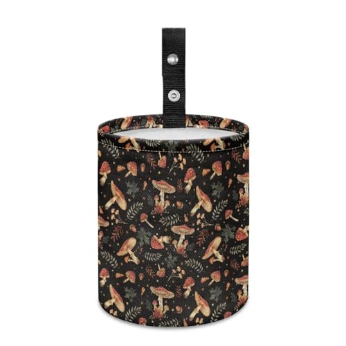 Image of Mushroom Print Car Trash Can - Cute Portable Collapsible Back Seat, Front Seat, Floor, or Hanging Headrest Waste Basket Car Accessories Interior