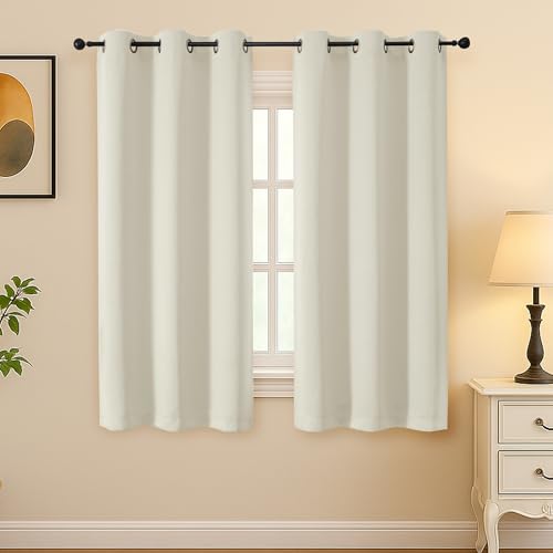 Simplebrand Natural Room Darkening Curtains for Bedroom 63 Inch Length 2 Panels Set, Thermal Insulated Energy Saving Curtains for Kids Room, Grommet...