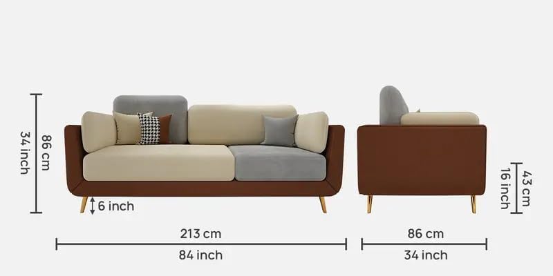 Image of Polyester Velvet Contemperory Sofa Set with Cushion Chaise Lounge, Sectional Sofa Perfect for Your Living Room,Guests Room & Office. (Brown & Beige, 3 Seater)