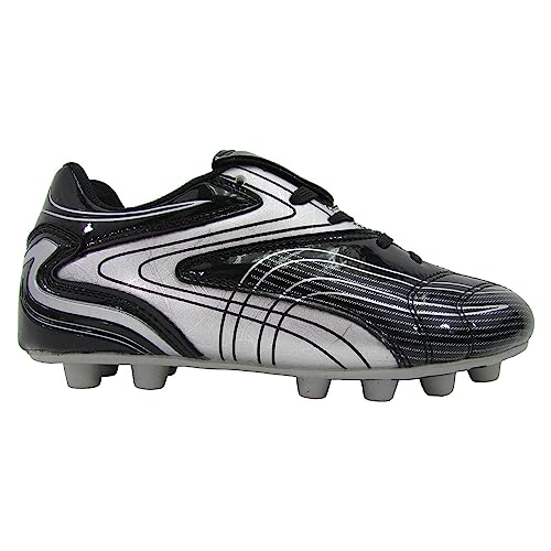 VIZARI Men's UK Striker FG Outdoor Firm Ground Football Boots/Shoes | for Adults and Teens (Black/Silver, 6 UK / 7 US Men's)