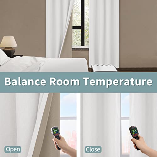 Bgment Linen Textured 100% Blackout Curtains For Bedroom, Grommet Double Layers Thermal Insulation Room Darkening Curtains With Liner For Living Room, 2 Panels, 52 X 63 Inches, Off White #TOP3