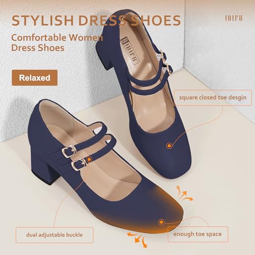 IDIFU IN2 Mary Jane Shoes Women Dress Shoes Women's Pumps Chunky Low Block Heels Square Closed Toe Strappy Wedding Business Bride Comfortable Short Graduation Two Strap Cute Vintage Heels Pumps Shoes4