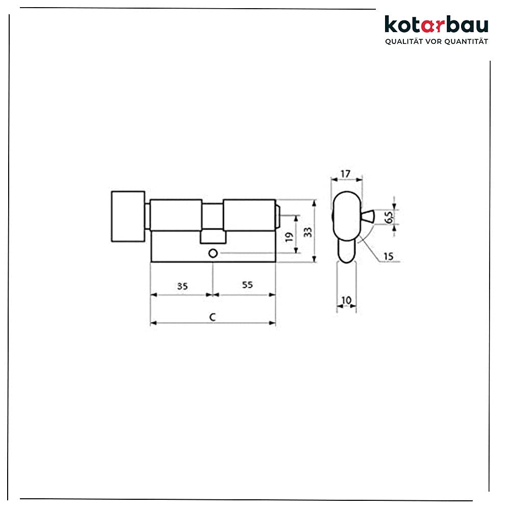 KOTARBAU Cylindre de serrure 35/55 - En nickel - Avec bouton - Cylindre profilé - Serrure de sécurité - Double cylindre
