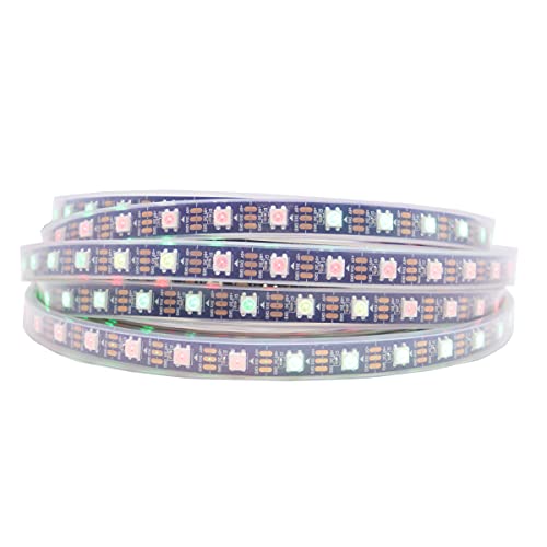 Image of WS2812B IC RGB 5050SMD ECO Individual Addressable LED Strip Light, 16.4FT 300LED 60LED /m Flexible Full Color IP67 Waterproof DC5V Black PCB for DIY Project (No Power Adapter or Controller)
