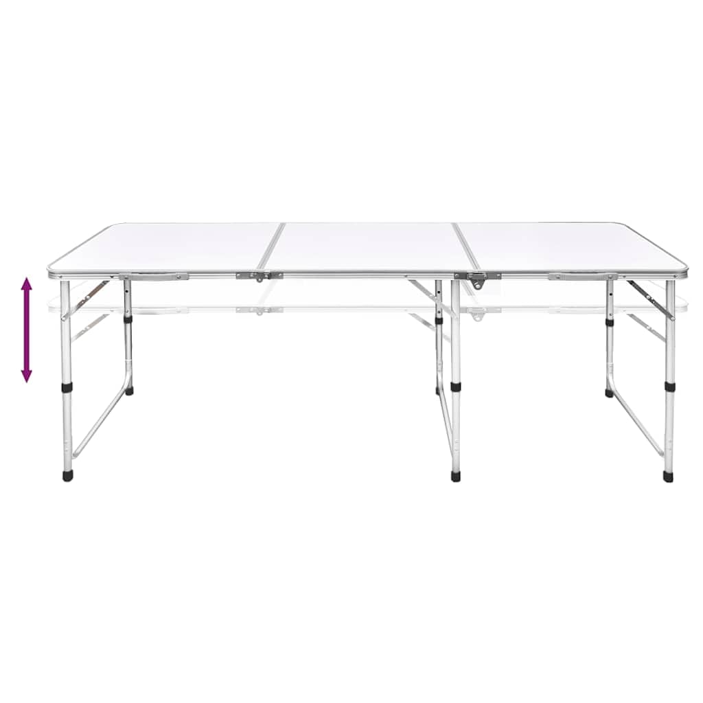 Składany stół kempingowy z 6 taboretami, regulacja wysokości 180 x 60 cm, aluminiowa rama i blat stołu z płyty MDF, przenośny, na piknik, taras, do ogrodu, na festiwal i kemping