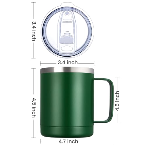 Image of MEWAY 12oz Coffee Mug With Handle and Sliding Lid,Stainless Steel Travel Tumbler Cup with Handle,Double Wall Vacuum Insulated Camping Cup for Hot & Cold Drinks Tea (Forest Green,Set of 1)